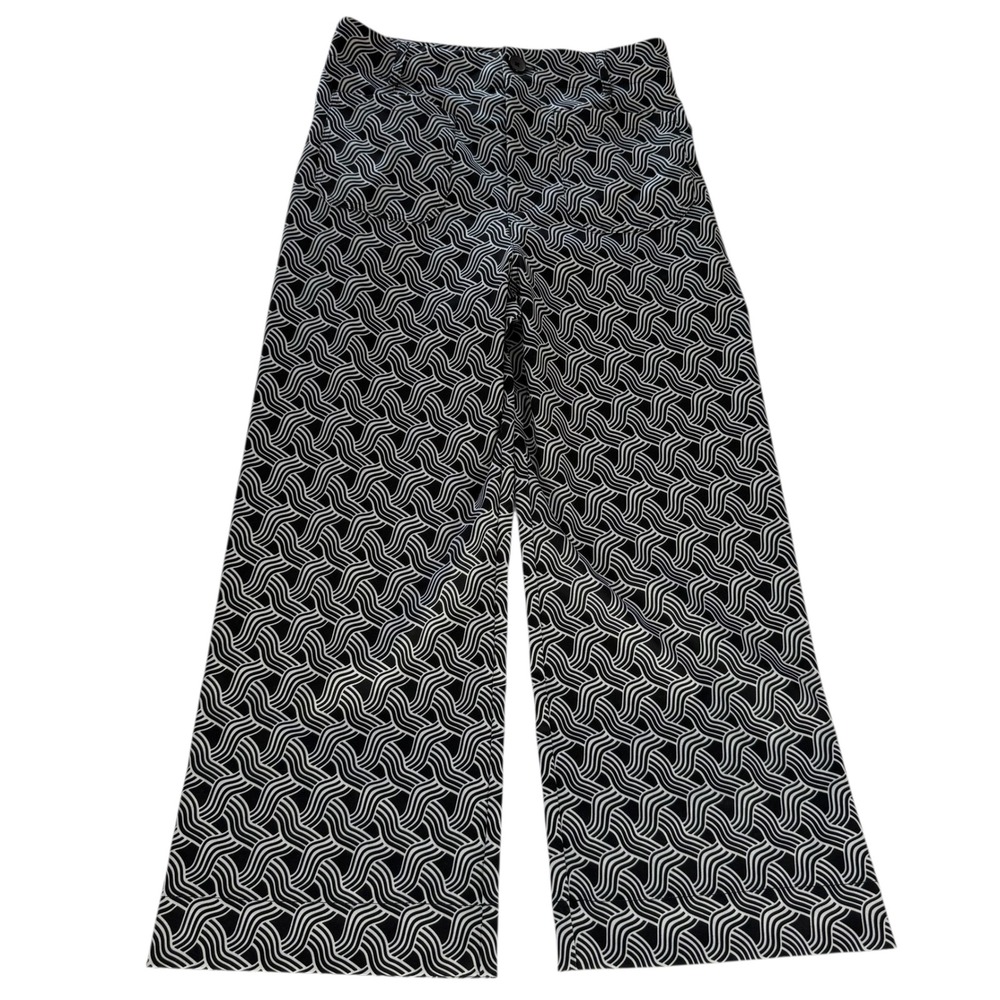 Jones New York JNY Cropped Wide Leg Pants Black White Wave Ponte Mid Rise 10